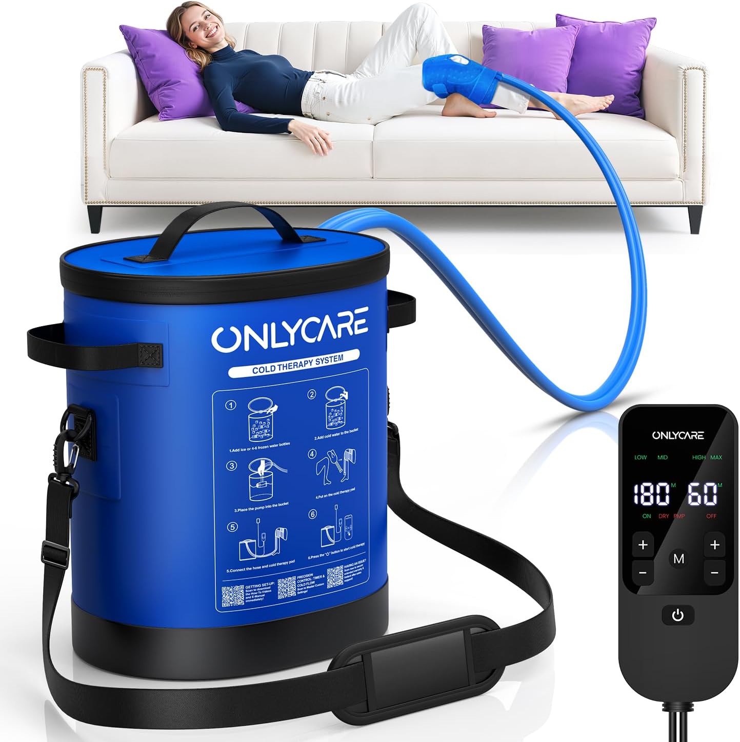 ONLYCARE Cold Therapy Machine, Ice Machine for Knee After Surgery | Portable Ice Therapy Machine with Quiet Pump, Large Cold Pad for Ankle, Arm Joints, Sports Injuries, Cryotherapy Pain Relief
