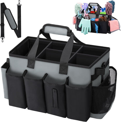 Wearable Large Cleaning Caddy Bag for Housekeepers (Black&Gray) | Cleaning Supplies Organizer with Adjustable Shoulder, Waist & Handle Straps, Detailing Bag for Kitchen Supplies