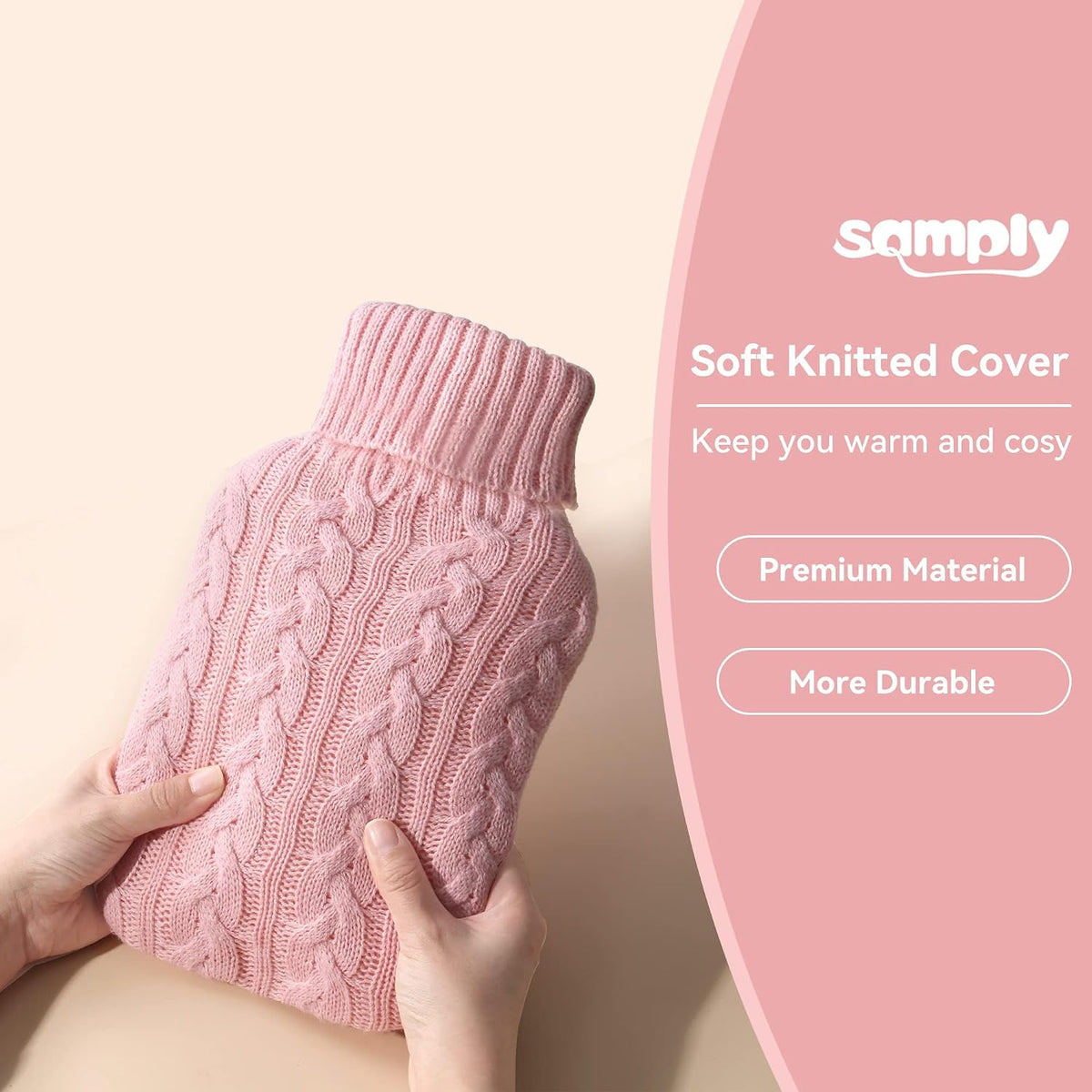 samply 2L Hot Water Bottle with Knitted Cover, Hot Water Bag, Purple