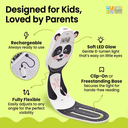Gifts for Readers & Writers Rechargeable Book Light for Kids, Clip On Reading Light for Bed, 2in1 Flexilight Pals & Bookmark, 12 Hours of Light Once Charged, Includes USB Cable & 2 LED Lights, Dog