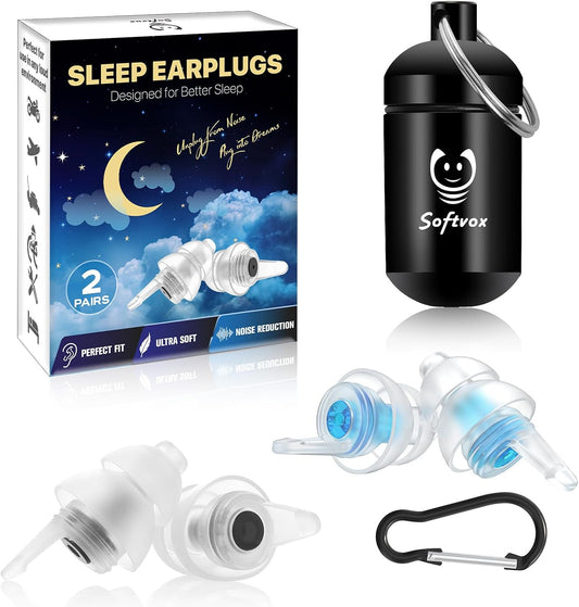 Ear Plugs for Sleeping 2 Pairs, Ultra-Comfy Reusable Small Earplugs for Sleep, Travel, Focus, Side Sleepers, Snoring - 27 dB Soundproof Noise Cancelling Silicone Hearing Protection