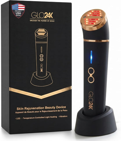 GLO24K Heated Eye Wand & Eye Massager Tool - Gentle Warmth & Vibration for Smoother-Looking Skin, Refreshing Under-Eyes Massage, Portable Beauty Device