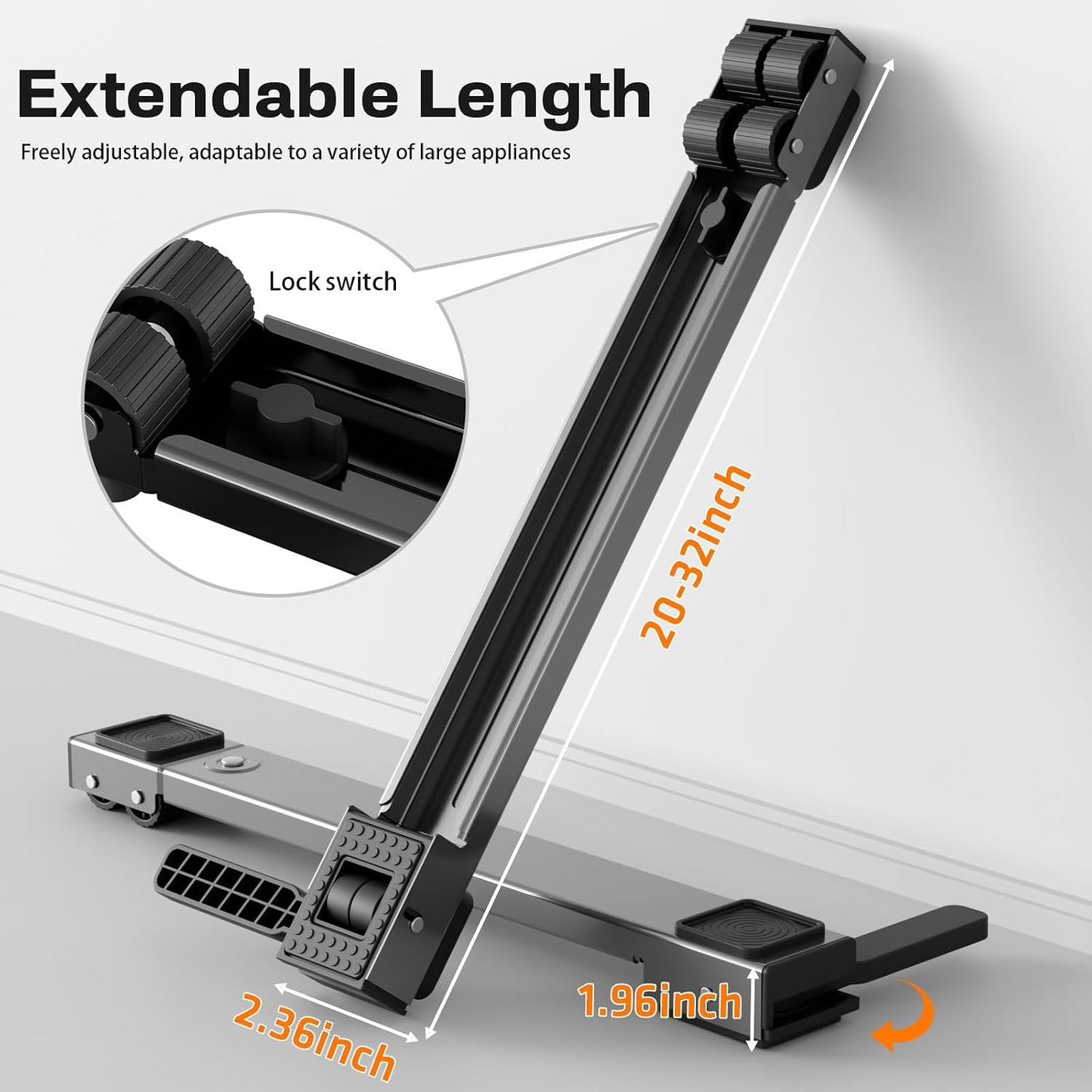 Appliance Rollers Heavy Duty,Newest Extendable Appliance Sliders,Liftable Washing Machine Base,Easily Move Washer and Dryer Machines,Refrigerators,Furniture-Black
