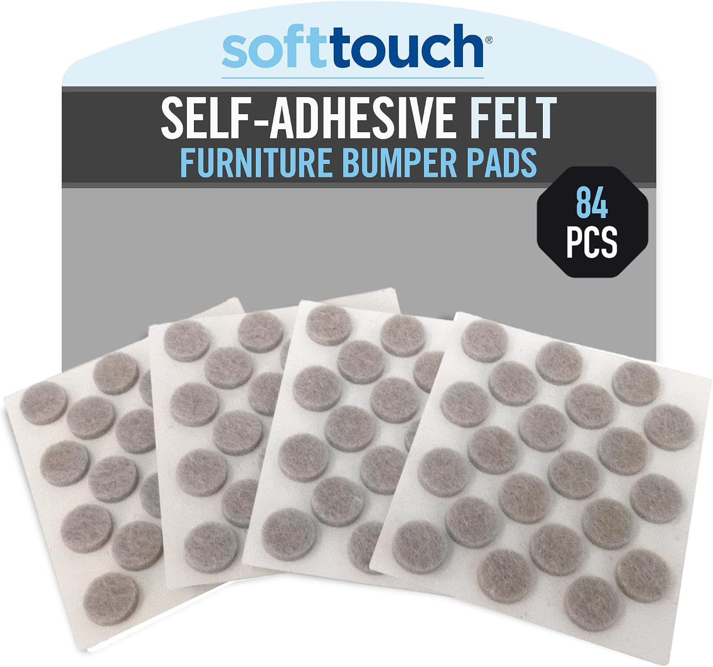 SoftTouch 3/8" Round Mini Self-Stick Furniture Slider Felt Pads for Hard Surfaces, Noise-Reducing Adhesive Furniture Moving Pads for Beds, Sofas, Dressers, 84-Count, Beige