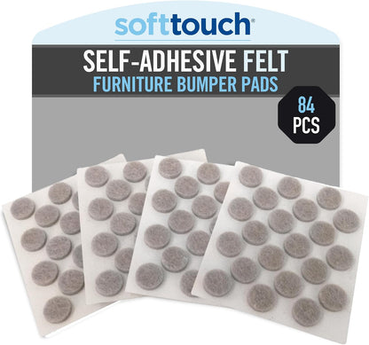SoftTouch 3/8" Round Mini Self-Stick Furniture Slider Felt Pads for Hard Surfaces, Noise-Reducing Adhesive Furniture Moving Pads for Beds, Sofas, Dressers, 84-Count, Beige