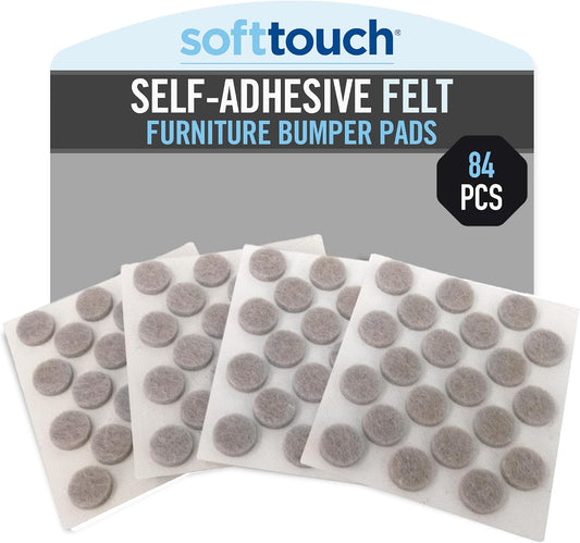SoftTouch 3/8" Round Mini Self-Stick Furniture Slider Felt Pads for Hard Surfaces, Noise-Reducing Adhesive Furniture Moving Pads for Beds, Sofas, Dressers, 84-Count, Beige