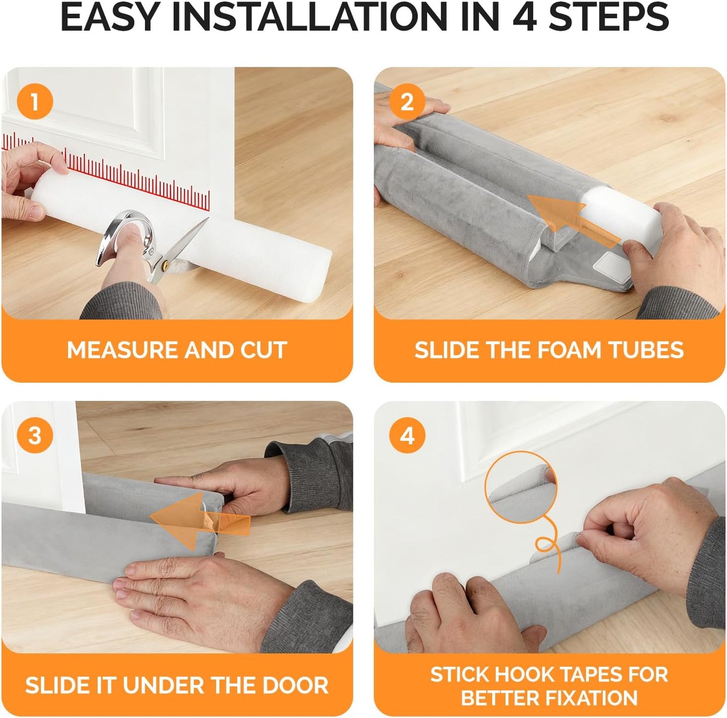 fowong Door Draft Stopper 36" Adjustable Under Door Draft Stopper Soundproofing 30 Inch to 36 Inch Triangle Noise Blocker Seal Large Gap up to 1.7", Easy to Install Grey