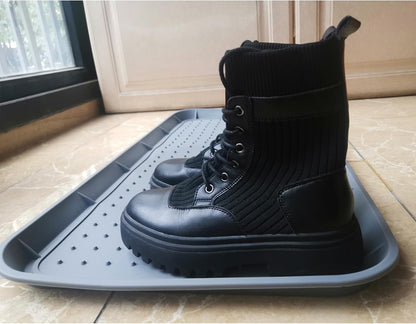 Boot Tray for Entryway,Hard Plastic Boot Mat,Shoe Tray,Shoe Mat for Indoor and Outdoor Use (Black Flower (Hard Plastic), 29.5X14.9 inch)