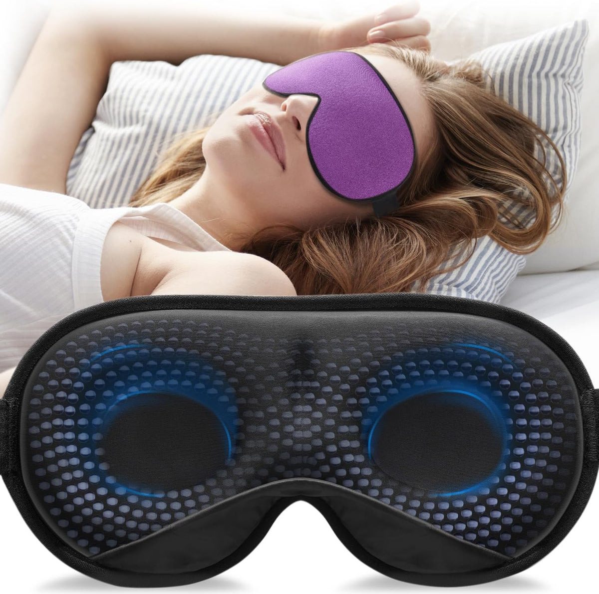 YFONG Weighted Sleep Mask for Women Men, 3D Light Blocking Eye Mask, Black