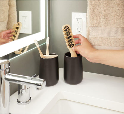 iDesign Ceramic Earth Collection Toothbrush Holder, Moss/Natural Wood | Paulownia Wood Divider