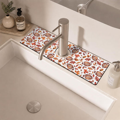 Light Brown White Checkered Kitchen Sink Splash Guard Faucet Mat,Faucet Non-Slip Absorbent Mat,Farmhouse Sink Splash Guard Behind Faucet for Kitchen Bathroom, 15"x5.5"