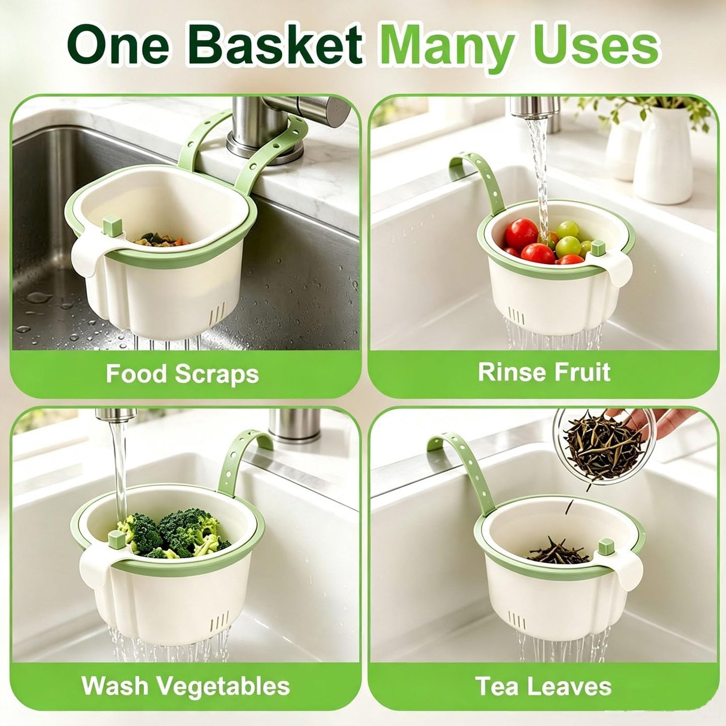 Cactus Kitchen Sink Strainer Baske, Hanging Sink Drain Basket | Self-Cleaning Faucet Hanging Filter Basket, Presses to Release Waste Baskets, Multifunctional Kitchen Sink Strainer