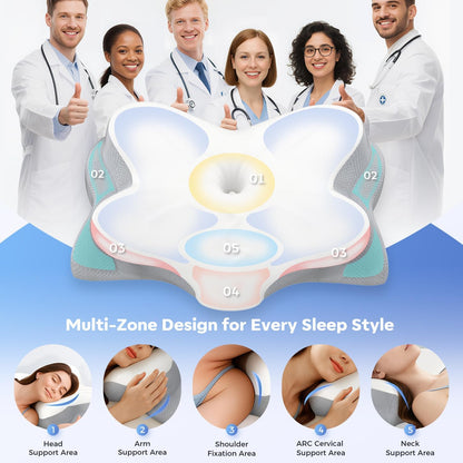 Ultra Comfort Ergonomic Cervical Pillow, Supportive Memory Foam Neck Pillow, Adjustable Height, Breathable Cover, for All Sleepers, No Odor
