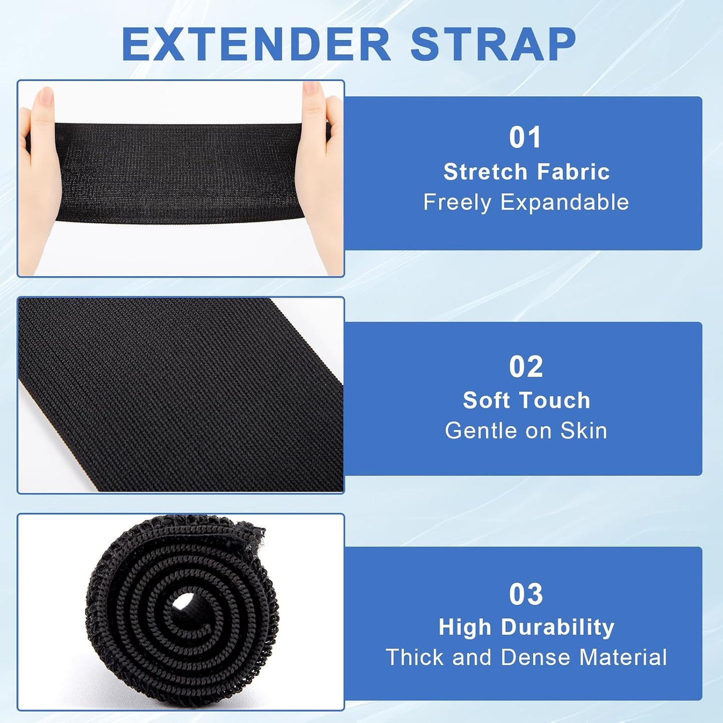 4 Pcs Extender Strap, Reusable Ice Belt, Adjustable Ice Pack Strap, Elastic Hook and Loop Extension Straps for Ice Pack Back, Knee, Ankle Braces, Vests, Wraps, and Belts, Multiple Uses, Black