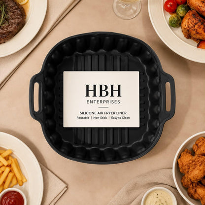 HBH Enterprises Silicone Air Fryer Liner for 5–6 QT Air Fryers, Reusable Food Grade Silicone Basket, Non-Stick, Dishwasher Safe, Heat Resistant to 450°F, Air Fryer Accessory, Black