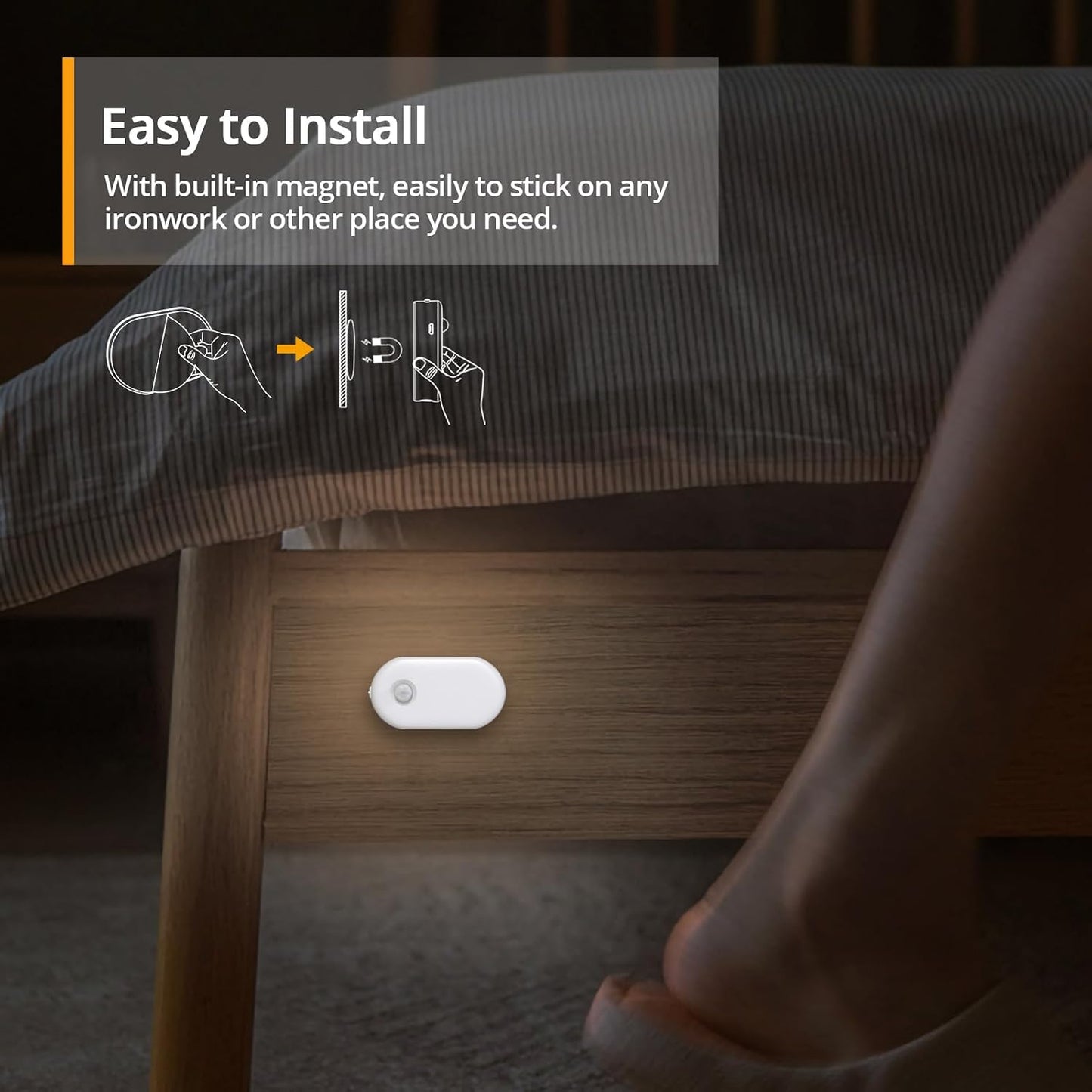 Lyridz Rechargeable Night Light with Motion Sensor, Dimmable Amber Nightlights for Bathroom, Bedroom, Kids Room, Hallway, Stairs, Pet House, 2 Pack