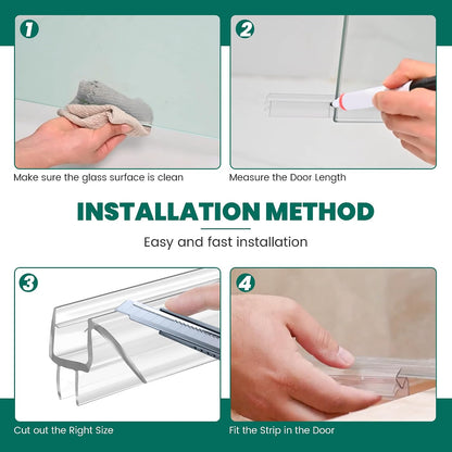 2 PCS Shower Door Bottom Seal, 3/8” X 36” Frameless Shower Glass Door Seal Strip, Clear PVC Shower Door Sweep Stop Shower Leaks, Shower Seal for 3/8 Inch (10mm) Glass