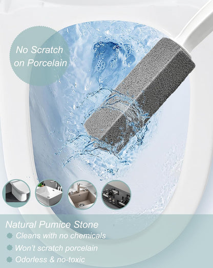Pumice Stone Toilet Brush for Cleaning Toilet Bowl with Handle, Pumice Stick Pumice Scouring Pad for Cleaning, 4 Pack