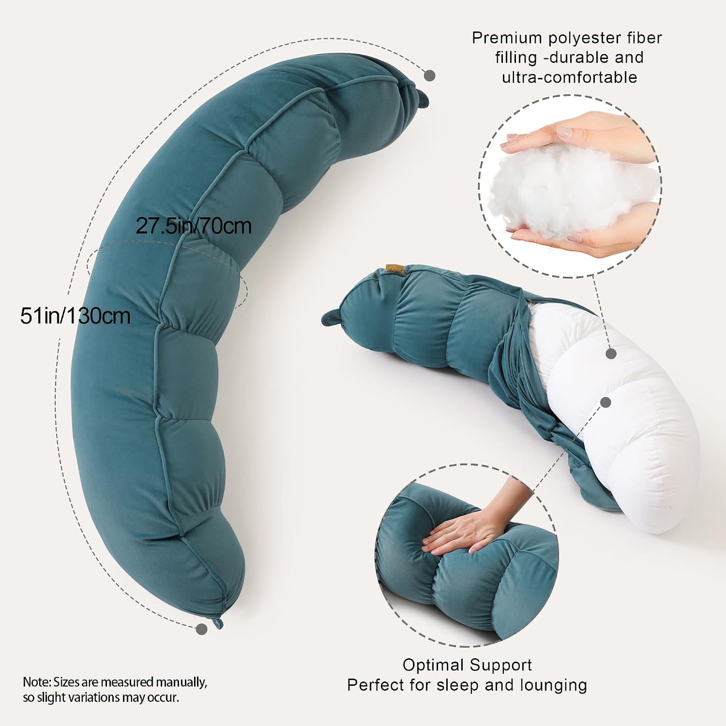 Peallow(Pat. Pend) – Long Round Body Pillow for Adults, Bolster Pillow for Sleeping, Soft and Supportive Pillow for Sleeping & Lumbar Support (Green-White, 29.5")
