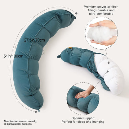 Peallow(Pat. Pend) – Long Round Body Pillow for Adults, Bolster Pillow for Sleeping, Soft and Supportive Pillow for Sleeping & Lumbar Support (Green-White, 29.5")