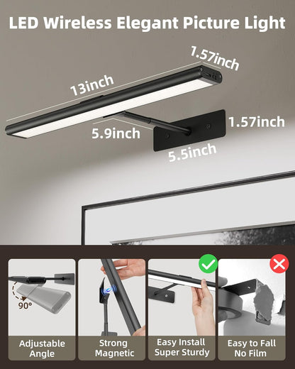 EZVALO Picture Light for Wall, 4800mAh Rechargeable Wireless Gold Light with IR Remote, Dimmable Magnetic LED Art Display Light with 3 Color Temperatures, for Gallery, Living Room, Bedroom(2Pack)