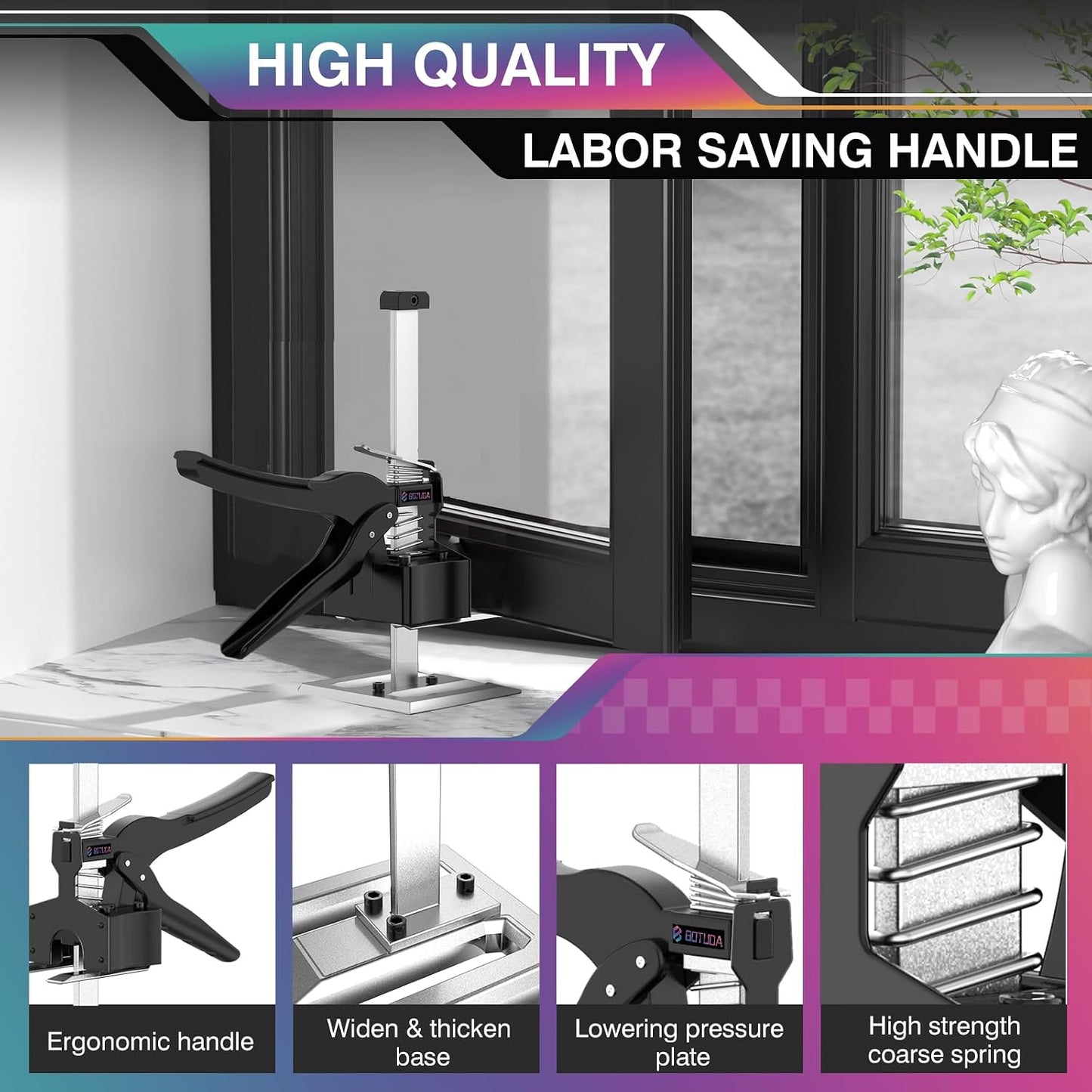 Labor Saving Arm Jack 2 Pack-12 Furniture Jack, Black | Raises up to 6.7 inches. Perfect multifunctional lifter for cabinets, doors, windows, panels, and heavy furniture.