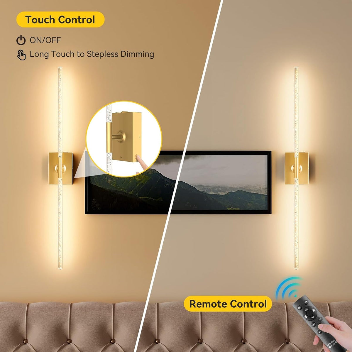 Battery Operated Wall Sconces Set of 2, Remote Control, 10000mAh, Black