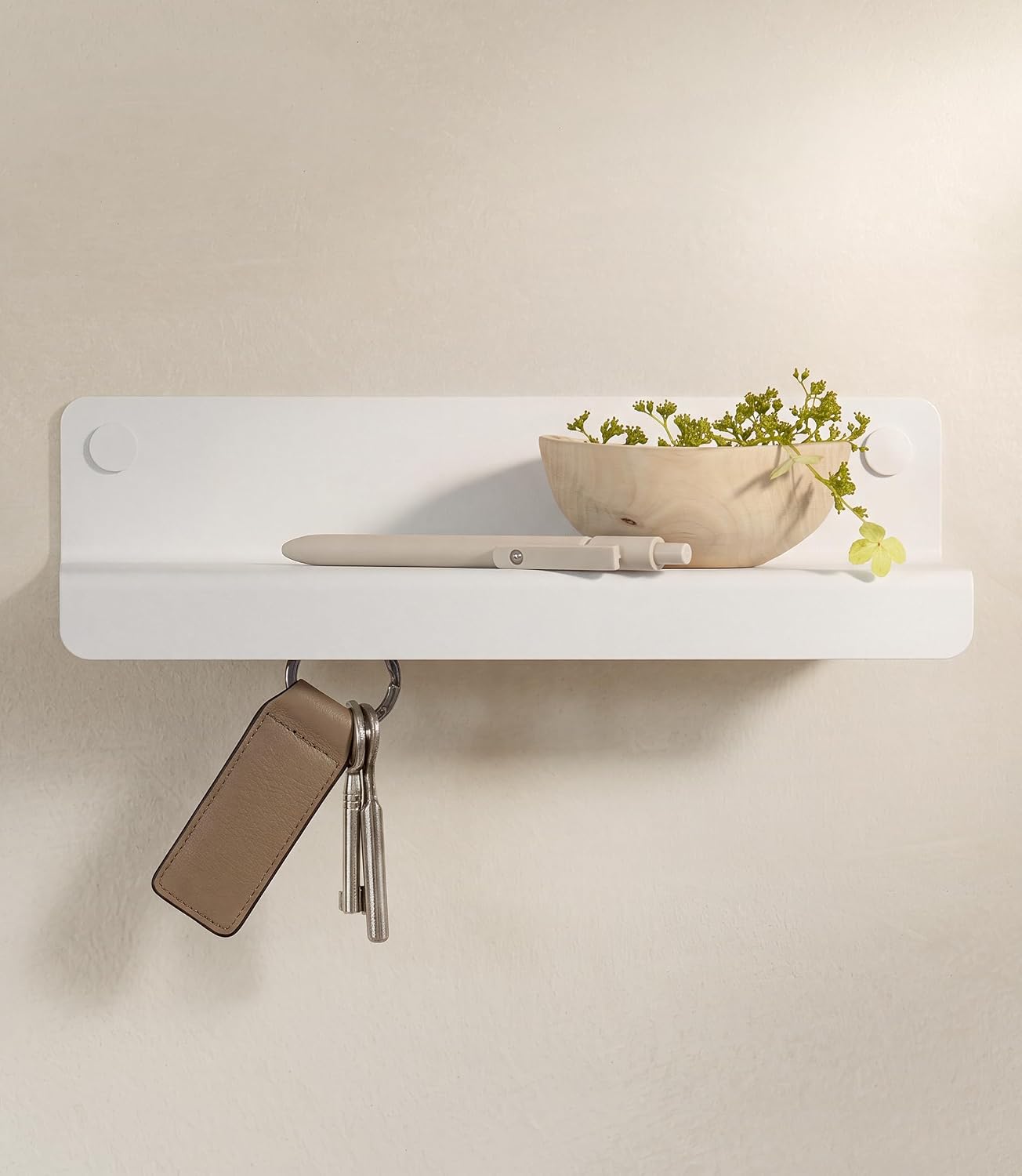 Kazai. Key Holder for Wall 'Holmsen' | Minimalist Key Hooks Design from Berlin | Modern Key Hanger with Metal Shelf | Key Hook Wall Mounted as Hallway Furniture | Sand Taupe