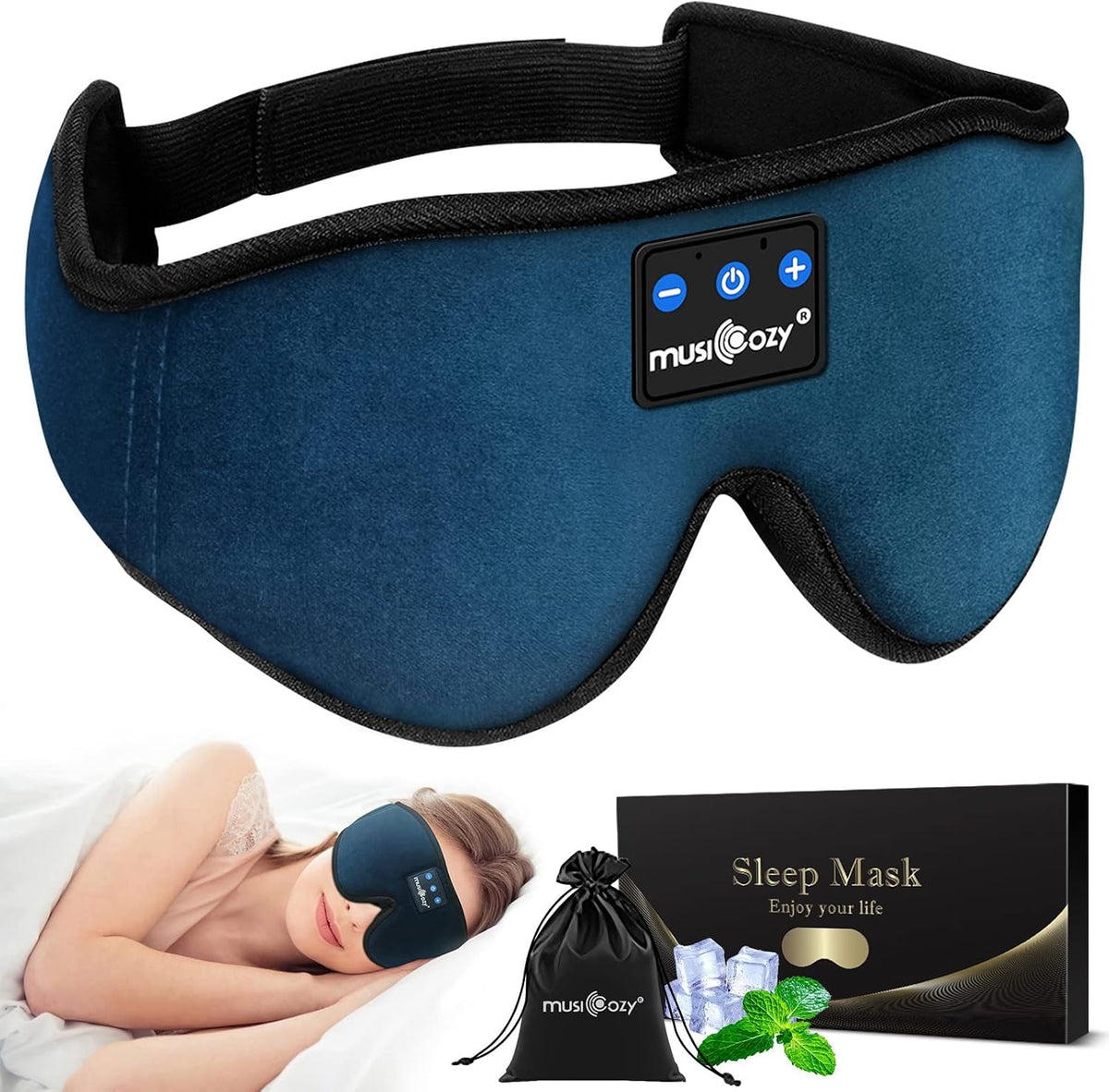 MUSICOZY 3D Sleep Headphones Bluetooth 5.4 Sleep Mask with HD Speakers