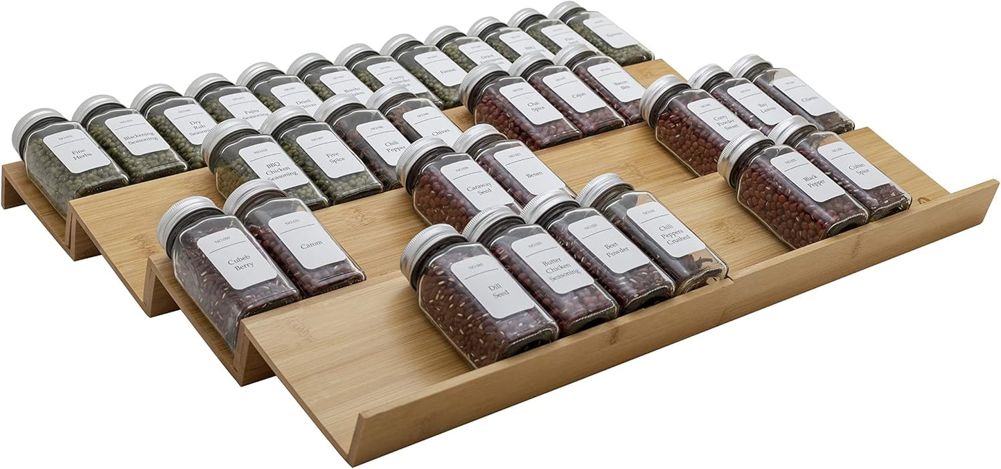 Bamboo Spice Rack Drawer Organizer - 8 Pieces Set- 7" Wide Per Piece - Combine Pieces Into 14" Wide Rack (7" or 14")