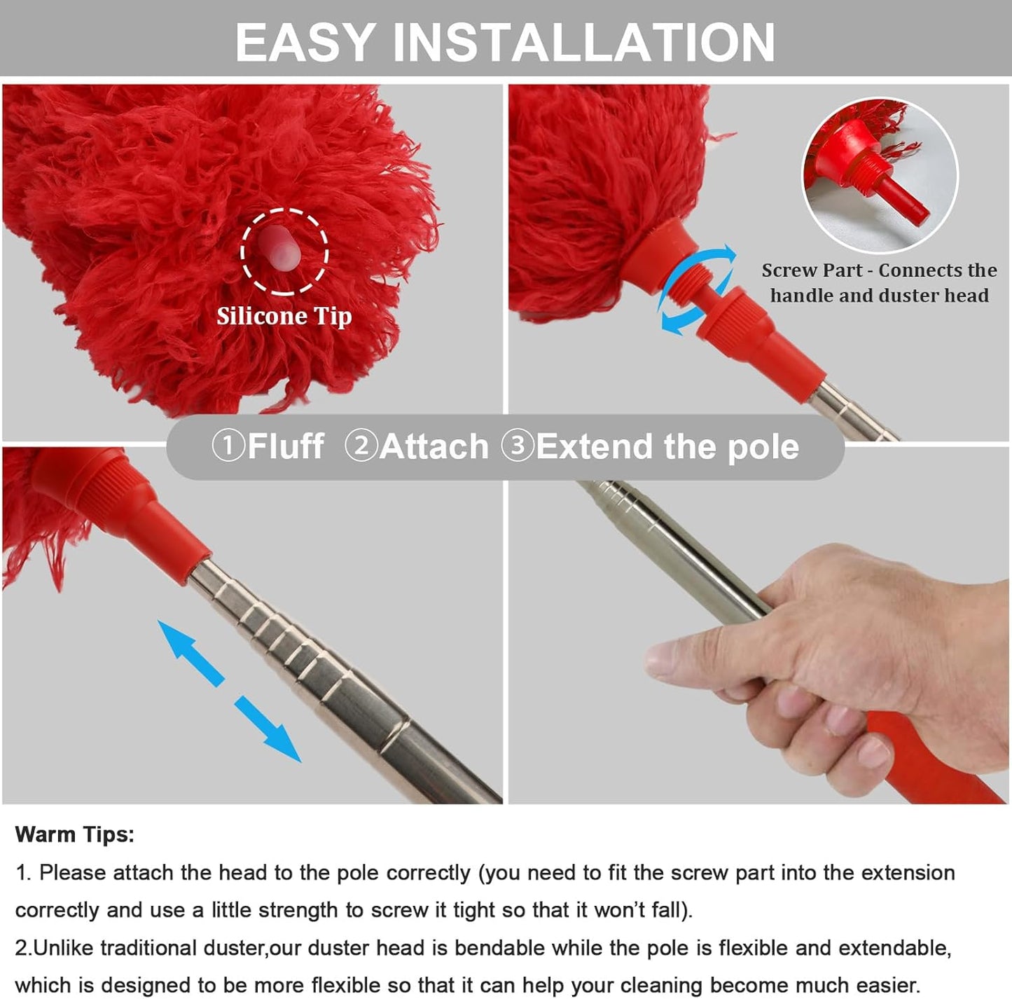 Cobweb Duster with Extension Pole 100 inches, Dusters for Cleaning with 2 Duster Heads, Washable Microfiber Feather Duster for Cleaning Ceiling Fan, High Ceiling, Blinds, Furniture & Cars