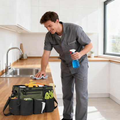 IBVIVIC Wearable Cleaning Caddy Bag for Cleaning Supplies, Black | Cleaning Organizer Tote Bag with Handle & Shoulder Straps Kitchen Cleaning Supplies Storage Bag for Cleaners & Housekeepers