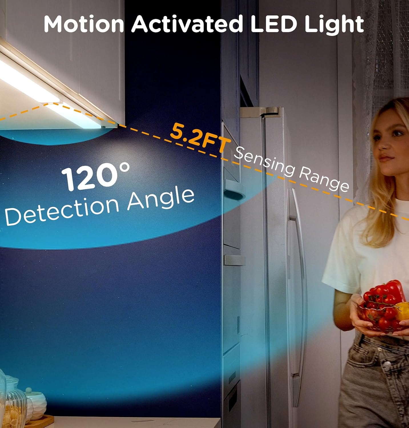 Under Cabinet Lighting Plug in, AC120V LED Motion Sensor Light Indoor 3000K/4000K/5000K, Super Bright, Linkable Under Counter Light for Kitchen,Closet,Shelf,Aluminum (16inch,White,2Pack)