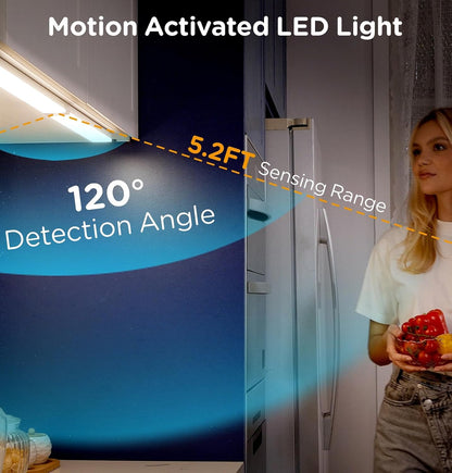 Under Cabinet Lighting Plug in, AC120V LED Motion Sensor Light Indoor 3000K/4000K/5000K, Super Bright, Linkable Under Counter Light for Kitchen,Closet,Shelf,Aluminum (16inch,White,2Pack)