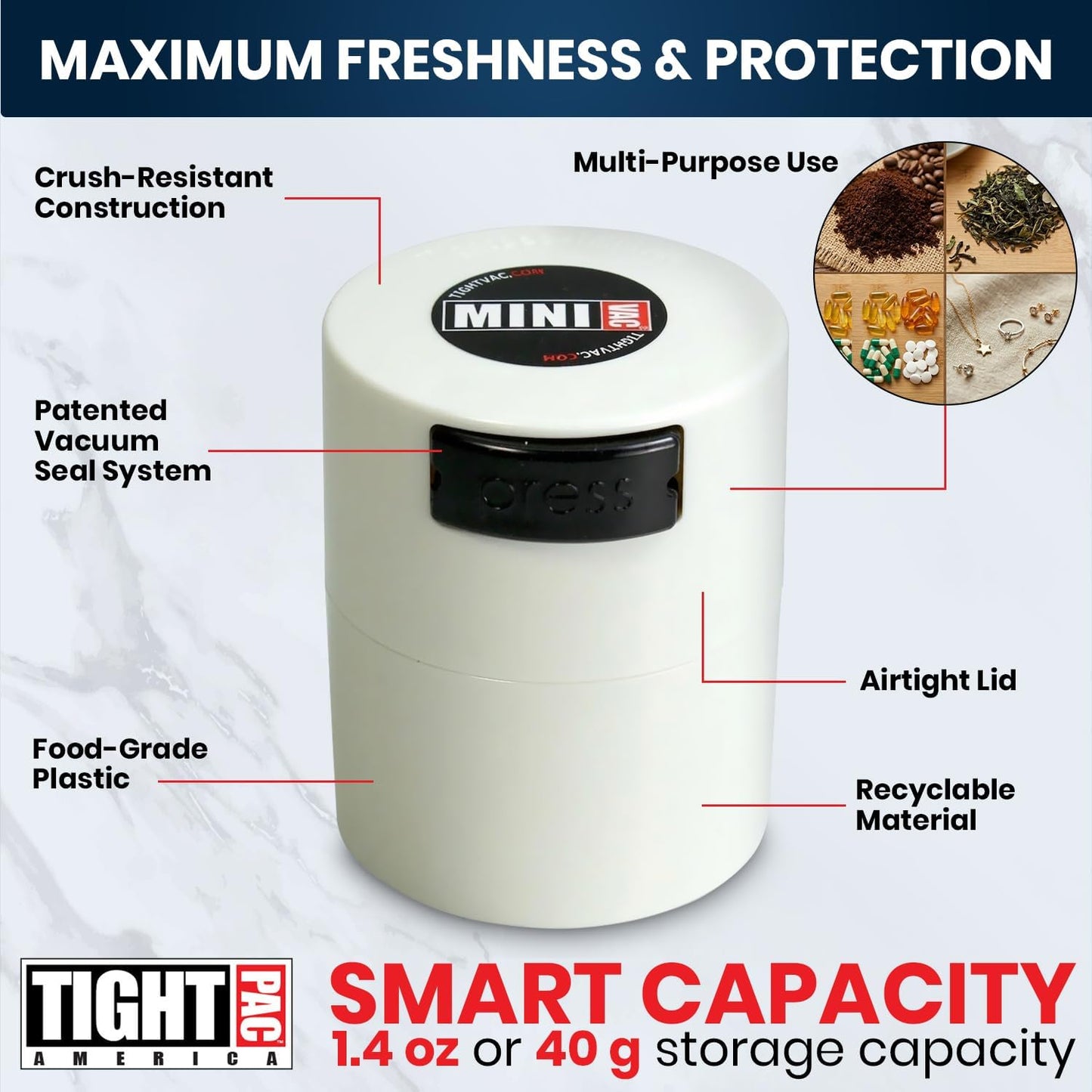 Minivac - 10g to 30 grams Airtight Multi-Use Vacuum Seal Portable Storage Container for Dry Goods, Food, and Herbs - Green Clear