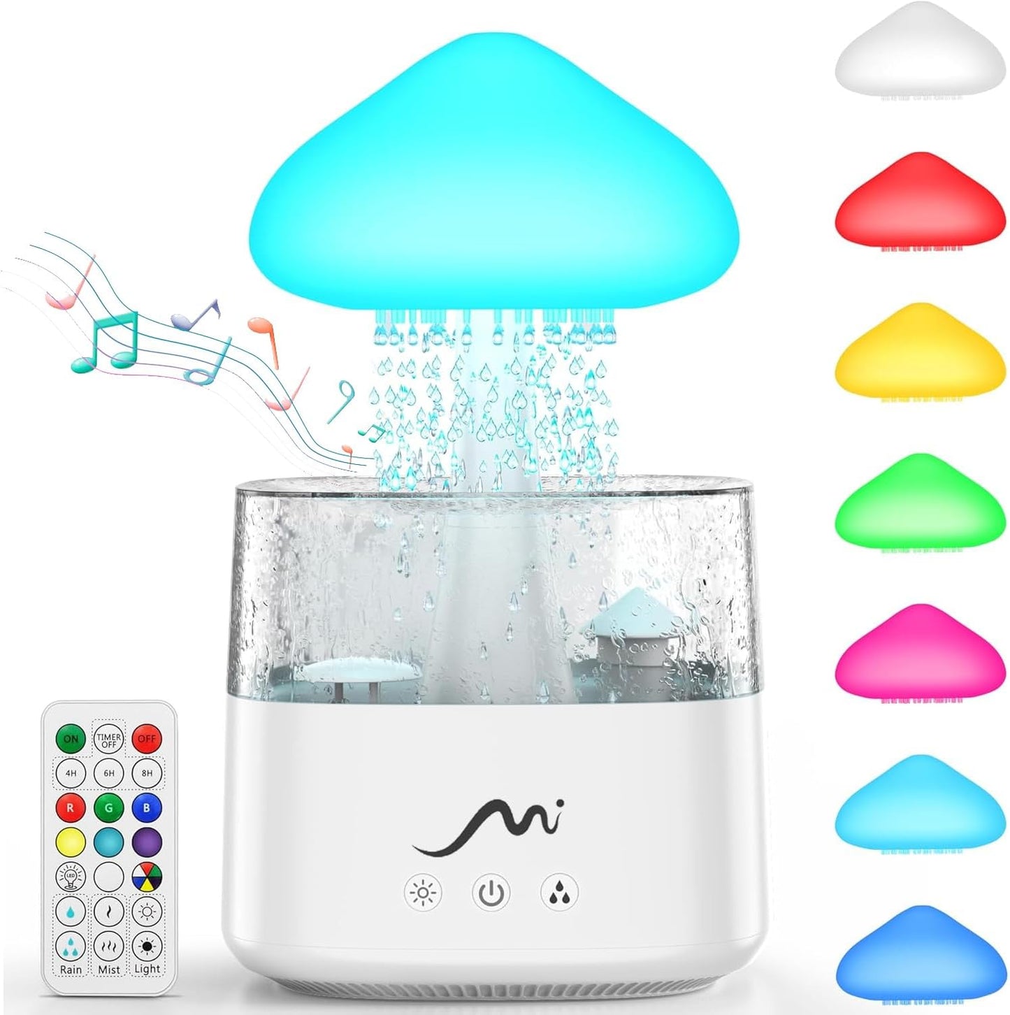 Rain Cloud Humidifier for Bedroom with Remote Control, Built-in Sound Speaker, Aromatherapy Water Drip Diffuser, LED Night Light & Raindrop Sounds for Sleep and Relaxation