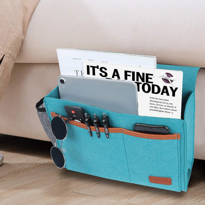 Bedside Caddy, Felt Bed Storage Organizer Hanging Bag Holder with 5 Pockets, Magazine Book Phone Tablet iPad Cables Remote and Water Bottle Holder for Home Dorm Bed Sofa, Light Gray