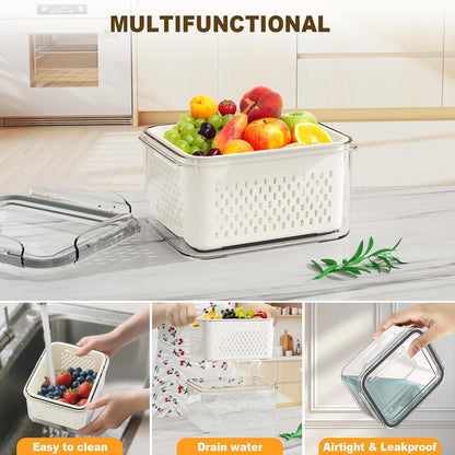 Dayacoco Fruit Storage Containers for Fridge 4 Pcs with Drain Basket | Fridge organizers & storage - 4 fruit containers w/ drain baskets, BPA-free PP, leak-proof seal, stackable, DW/MW safe.