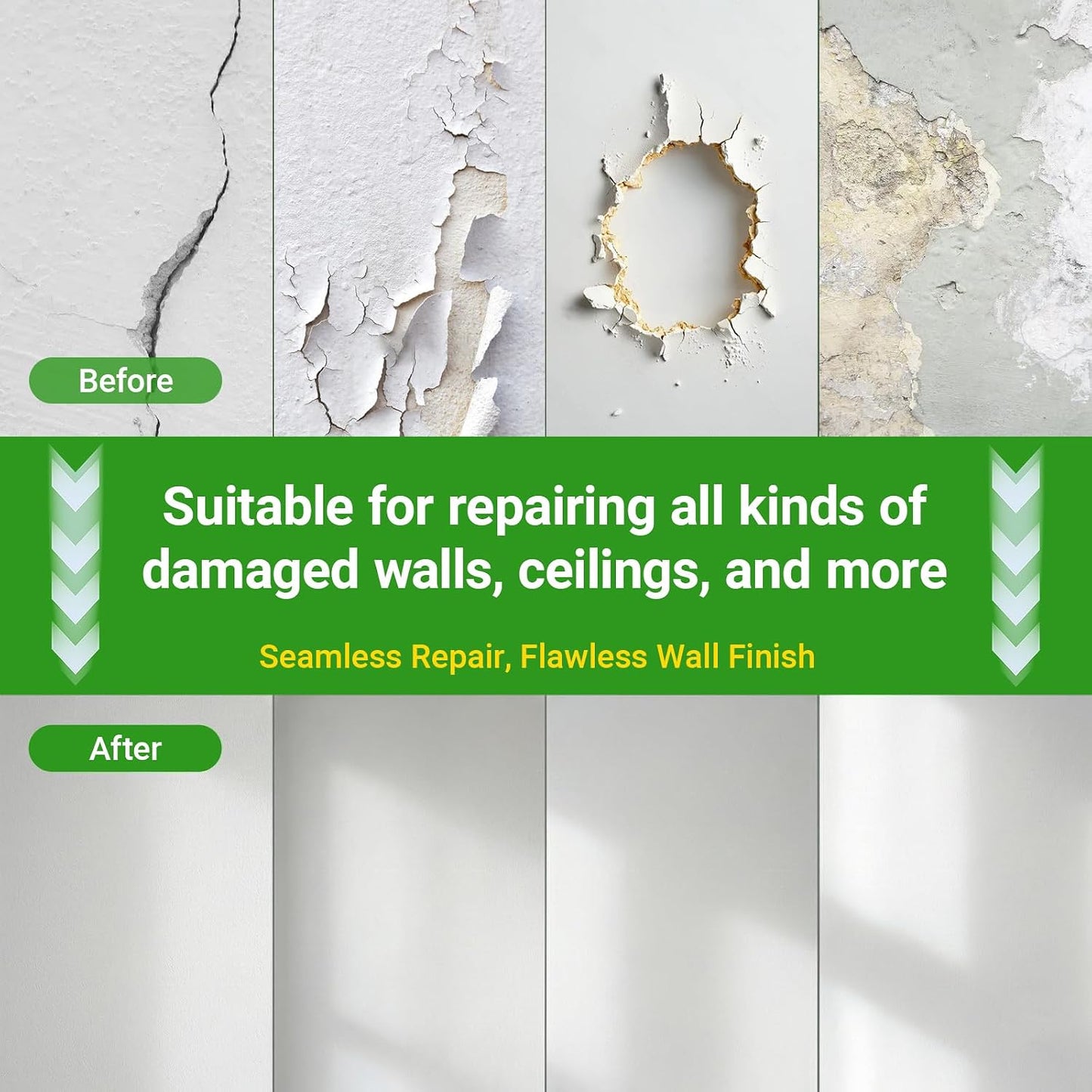12 x 12 Inch Drywall Repair Kit – 4 Pcs Large Drywall Patch for Wall & Ceiling Holes, Heavy-Duty Aluminum Self-Adhesive Mesh, Includes Plastic Drop Cloths, Scrapers, Sandpaper & Gloves - Quick Fix