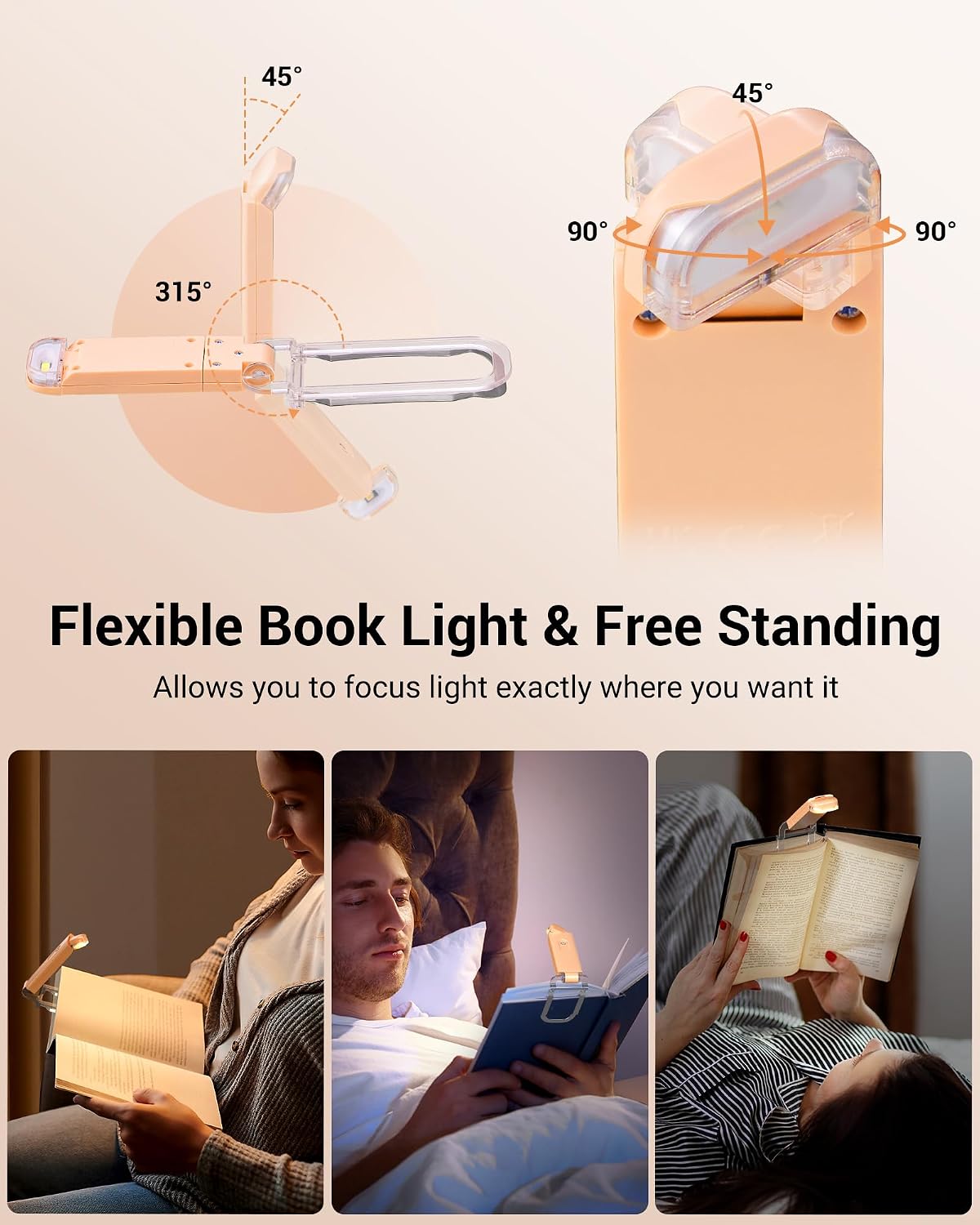 DEWENWILS USB Rechargeable Book Reading Light, 3000K Warm White, Brightness Adjustable Clip on LED Bookmark Lamp at Night in Bed, Portable Booklight for Bookworms, Kids