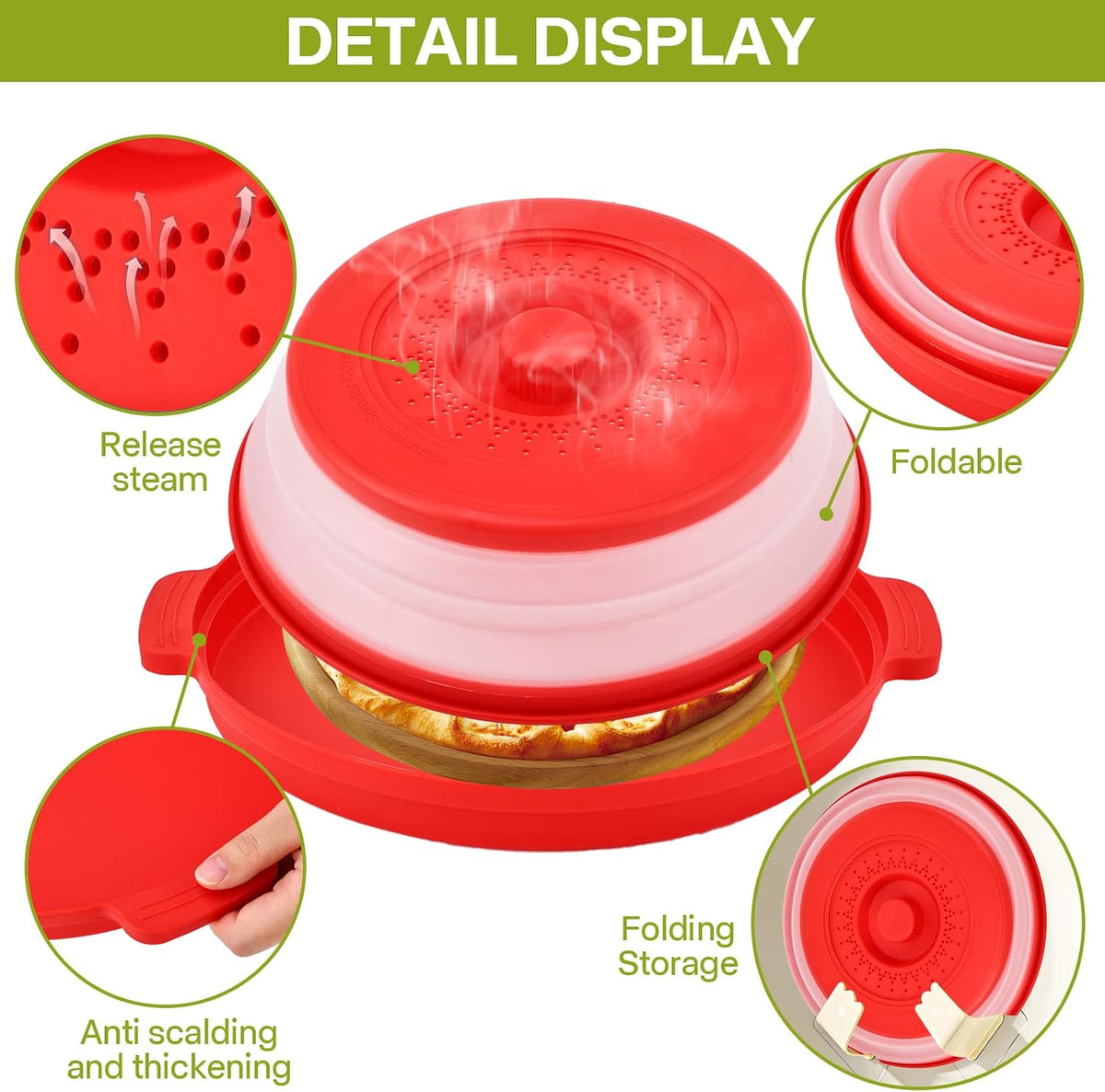 Microwave Splatter Cover for Food with Anti-Scald Base Plate and Handles, Large BPA-Free Silicone Vented Collapsible Guard Lid, Kitchen Essential Gadget for Meal Prep, 10.7 Inch(gray)