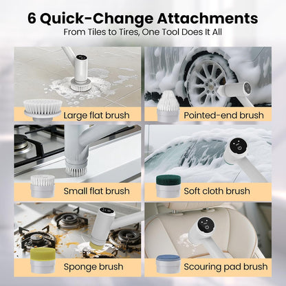 Electric Spin Scrubber – 5-Hour Battery, 6 Brush Heads, No Bending with 47" Extendable Handle, Cordless Power Scrubber for Bathroom Shower Bathtub Tile Kitchen Floor