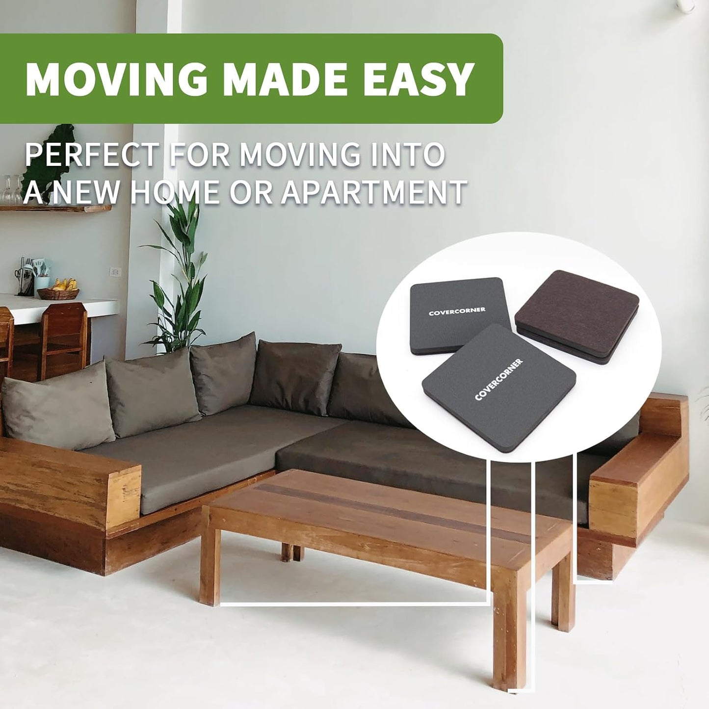 Furniture Sliders for Carpet and Hardwood, 8 PCS 3 1/2", Brown | Furniture Sliders for Hardwood Floors, Sliders for Moving Furniture, Furniture Movers Sliders, Combo Pack, Square