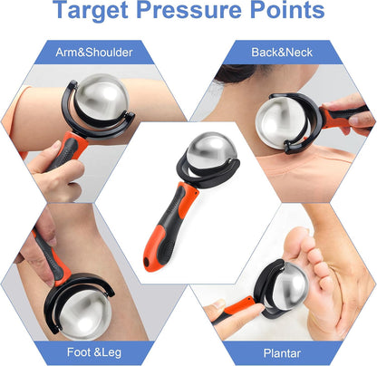Cold Massage Roller Ball with Handle-Back Muscle Metal Ice Roller Ball Tool