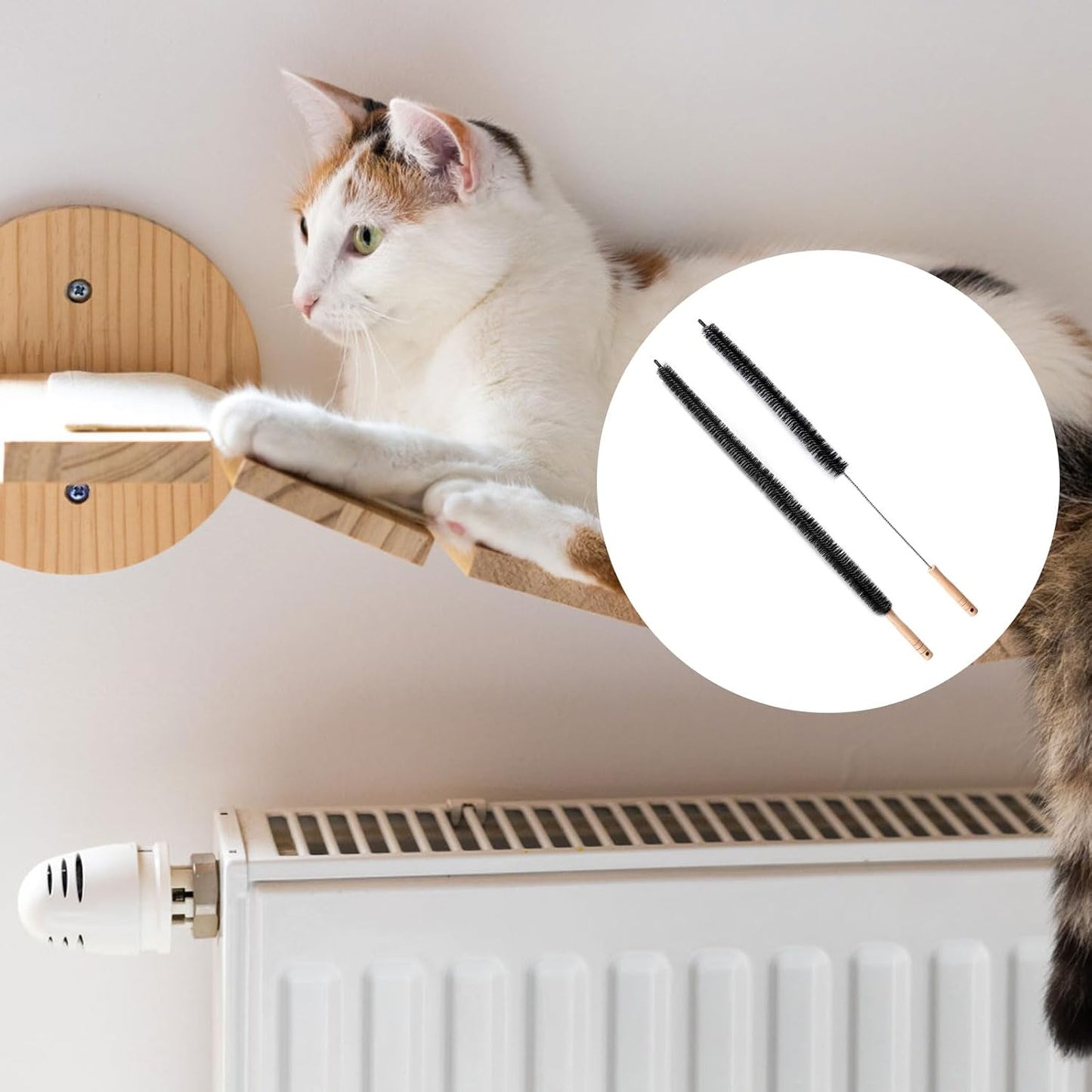 2pcs Bendable Radiator Brush, Include 1pcs Long Brush Head Radiator Dusters and 1pcs Long Handle Dryer Vent Lint Cleaners for Dryer Vents Refrigerator Coil Stair Rails Furniture
