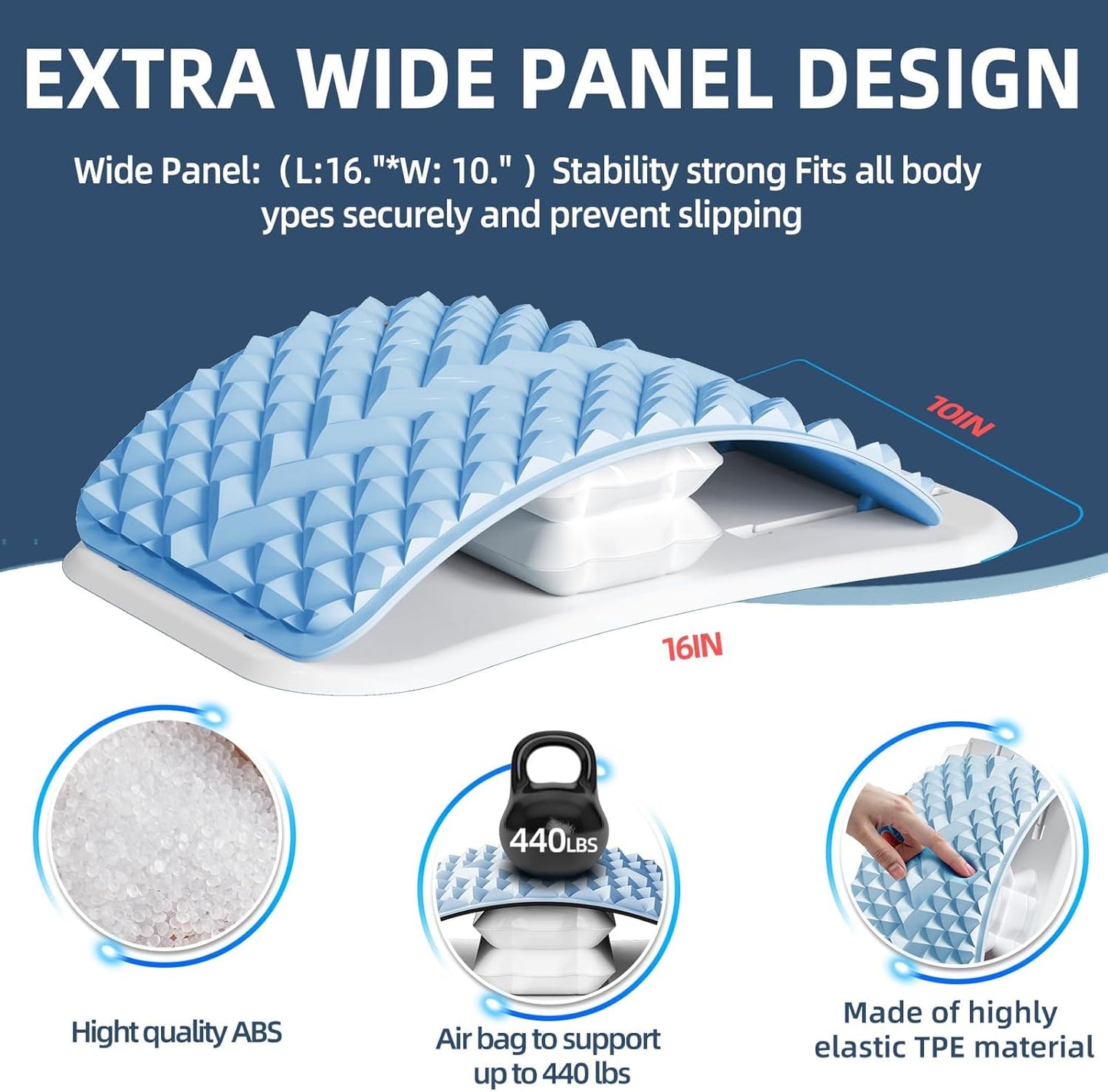 Back Stretcher with Air-Adjustment for Lower Back Pain Relief, Lumbar Support Board with 10 Inch Wide Elastic Panel for Spine Decompression, Multi-Level Back Cracker for Posture Improve & Scoliosis