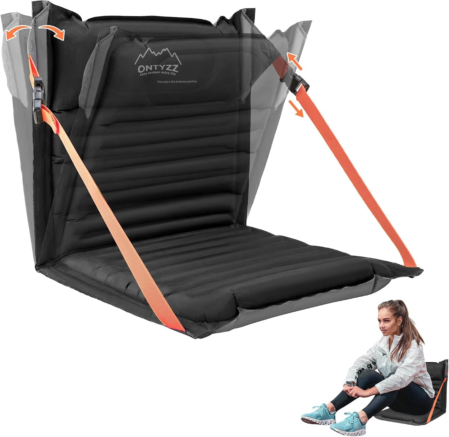 Stadium Seats with Back Support Inflatable Portable Folding Seat | Waterproof Cushion with Backrest for Sports Events Stadium and Camping, Black Heated Version