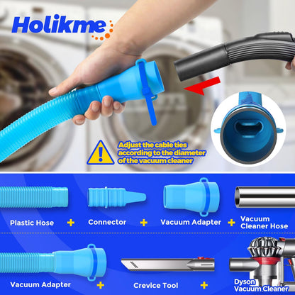 Holikme Dryer Vent Cleaner Kit, Vacuum Hose Attachment, 1-Piece, Blue | Adjustable Cable Tie for Easy Attachment, Flexible Lint Brush Removes Lint from Dryer Lint Screens and Tight Spaces