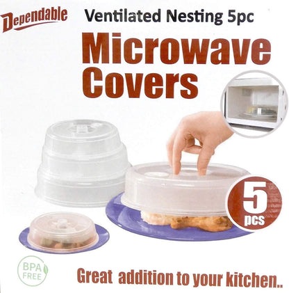 5 Piece Ventilated Microwave Covers Adjustable Steam Vents Assorted Sizes BPA Free Mixed Sizes For Large & Small Food Plates Bowls