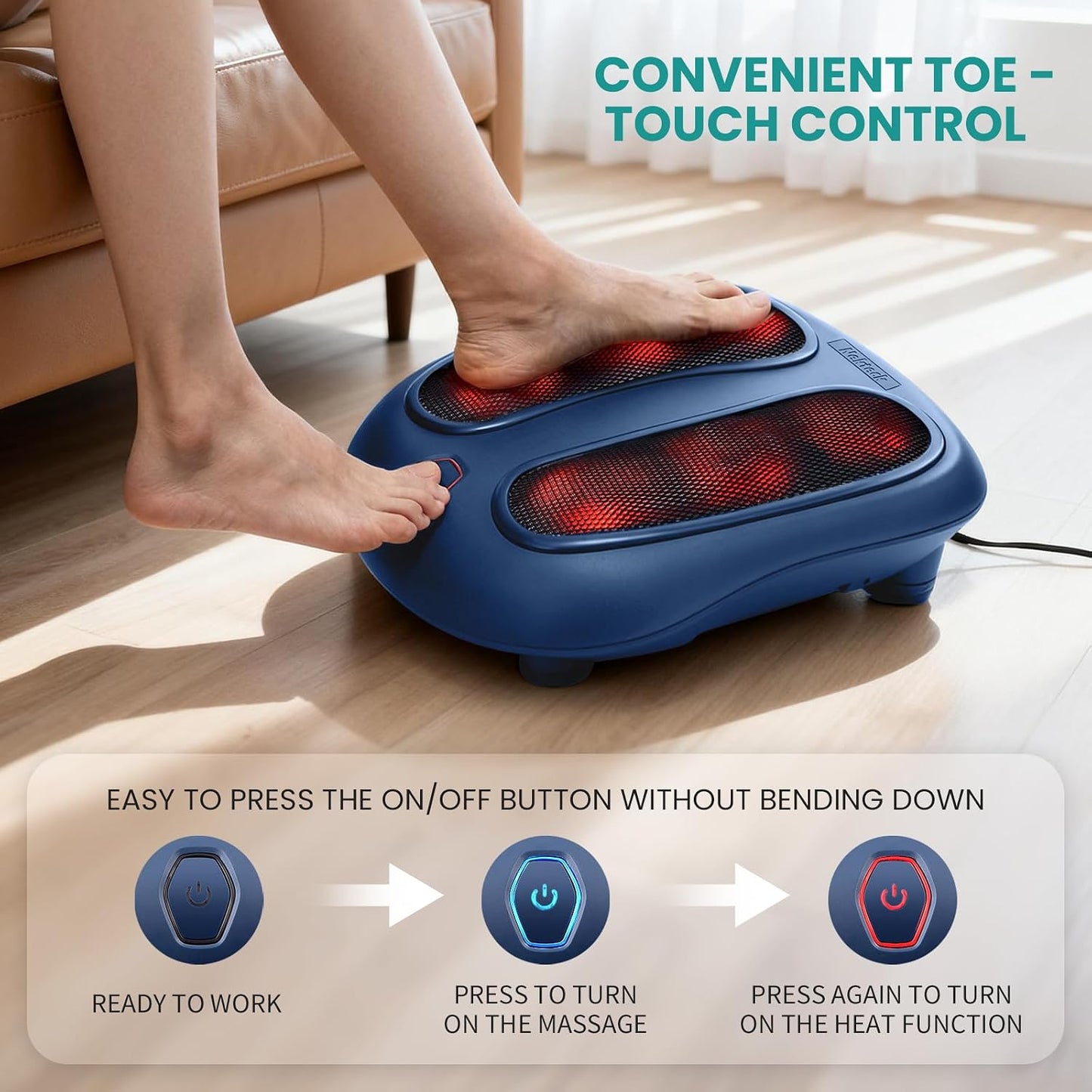 Nekteck Foot Massager with Heat, HSA Eligible FSA Massage Tools Gifts | Shiatsu Heated Electric Kneading Foot Massager Machine for Plantar Fasciitis, Built-in Infrared Heat Function and Power Cord
